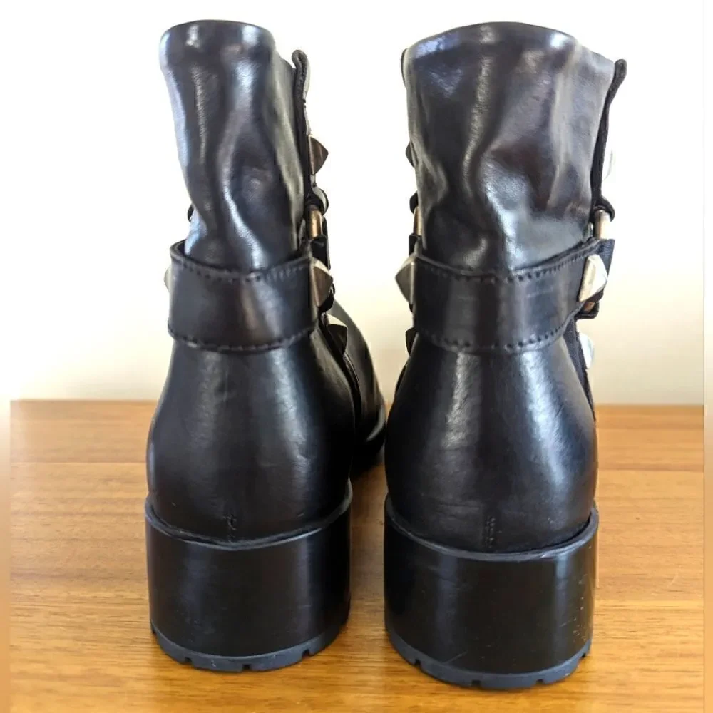 AGL Studded Boots 5 Moto Rock Rebel Punk Grunge Whimsigoth Dark Academia Boho